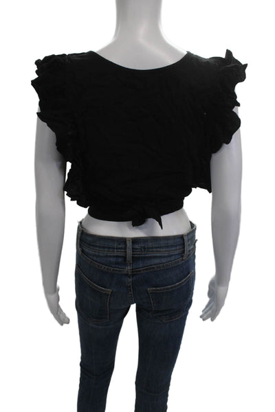 Society Amuse Womens Cropped V Neck Black Boho Viscose Sleeveless Top Size M