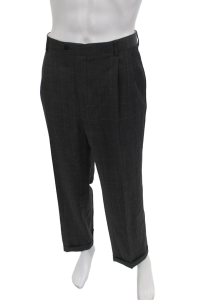 Zanella Mens Dress Pants Dark Gray Plaid Wool Button Size 38