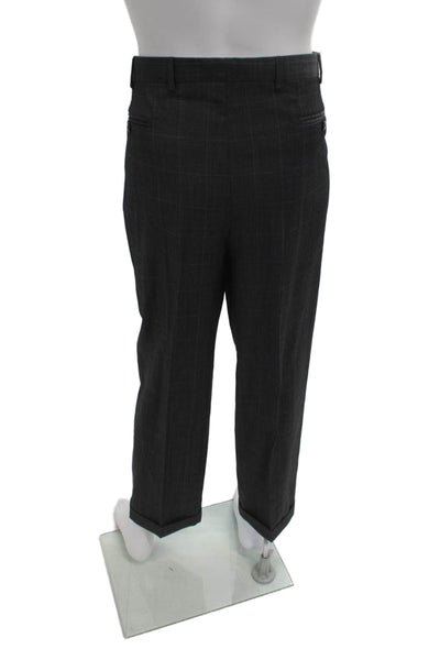 Zanella Mens Dress Pants Dark Gray Plaid Wool Button Size 38
