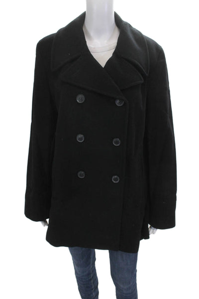 Calvin Klein Women Pea Coat Black Wool Cashmere Button Long Sleeve Size 14