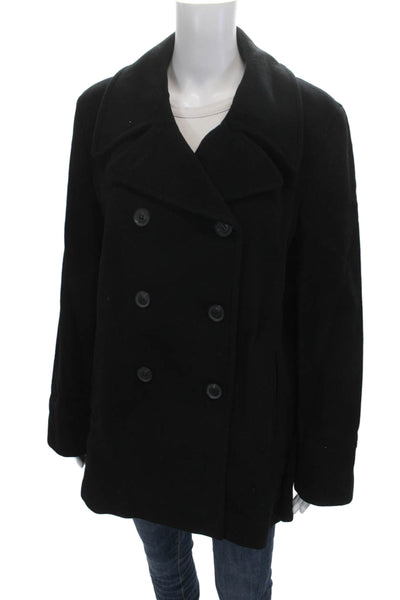 Calvin Klein Women Pea Coat Black Wool Cashmere Button Long Sleeve Size 14
