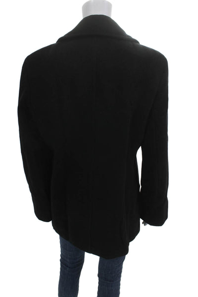 Calvin Klein Women Pea Coat Black Wool Cashmere Button Long Sleeve Size 14