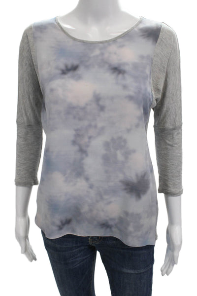 Rebecca Taylor Women Basic Silk Round Neck 3/4 Sleeve T-Shirt Gray Size 0