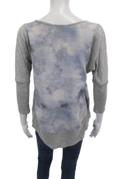 Rebecca Taylor Women Basic Silk Round Neck 3/4 Sleeve T-Shirt Gray Size 0