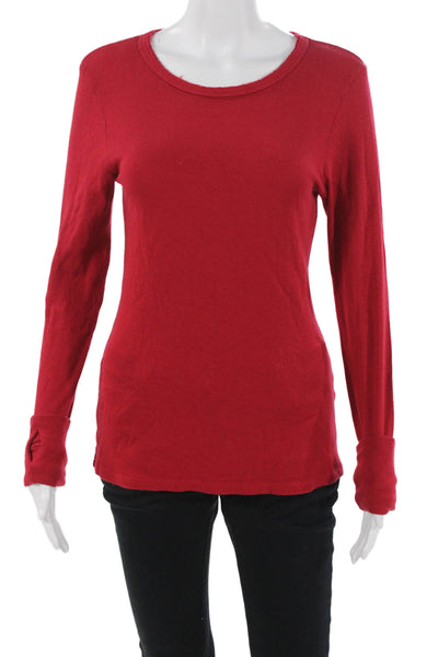Michael Stars Women Basic T-Shirt Red Long Sleeve Cotton Modal Size One Size