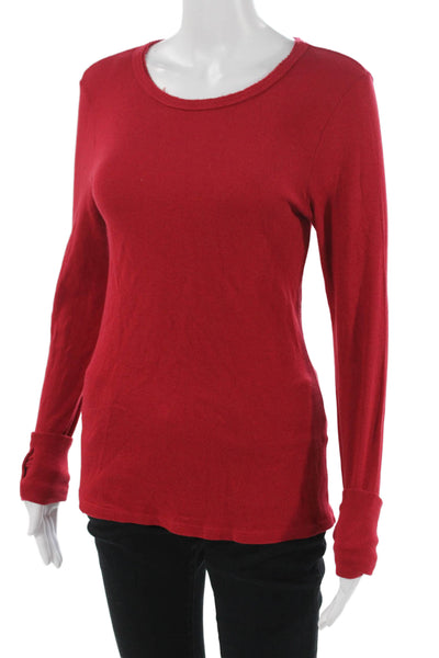 Michael Stars Women Basic T-Shirt Red Long Sleeve Cotton Modal Size One Size