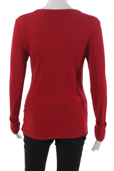 Michael Stars Women Basic T-Shirt Red Long Sleeve Cotton Modal Size One Size