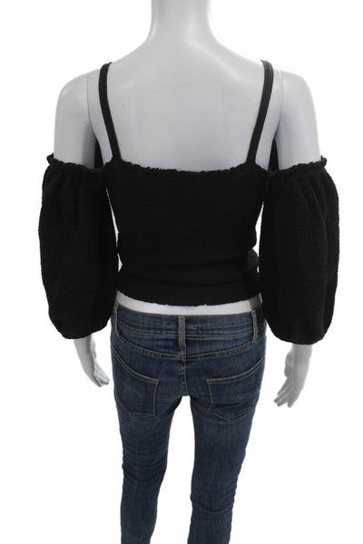 Nation LTD Womens Cropped Black Pima Cotton Button Up 3/4 Sleeve Top Size XS