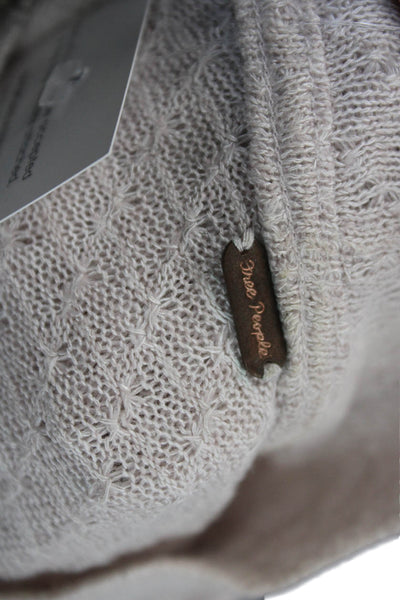 Free People Women Cropped Boho Mock Neck Short Sleeve Blouse Beige Size XS