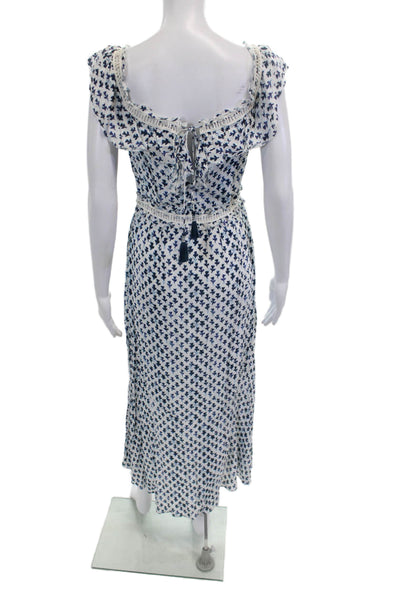 Saylor Women Sundress White Square Neck Short Sleeve Boho Knee Length Size S