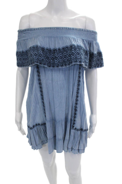 Muche Et Muchette Women Kaftan Sundress Light Blue Rayon Boho Size One Size