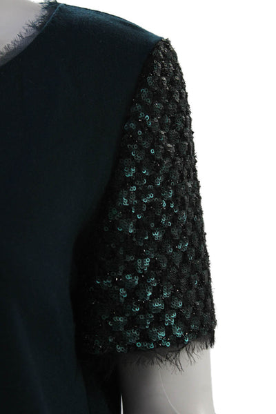 Elie Tahari Women Dark Blue Wool Blend Short Sleeve Zip Blouse Size S