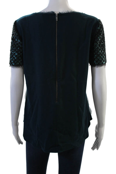 Elie Tahari Women Dark Blue Wool Blend Short Sleeve Zip Blouse Size S
