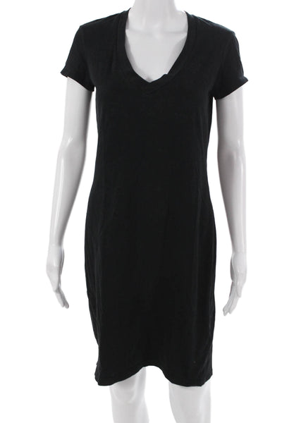 Standard James Perse Women T-Shirt Dress Black V-Neck Short Sleeve Midi Size 2