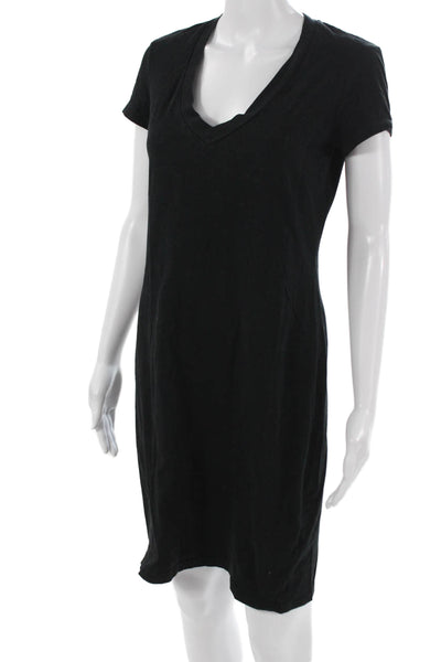 Standard James Perse Women T-Shirt Dress Black V-Neck Short Sleeve Midi Size 2