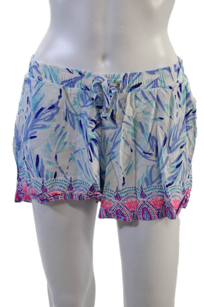 Lilly Pulitzer Unisex Light Blue Floral Rayon Drawstring Beach Shorts Size M