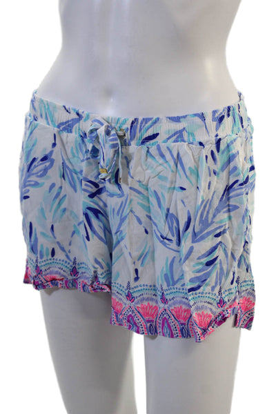 Lilly Pulitzer Unisex Light Blue Floral Rayon Drawstring Beach Shorts Size M