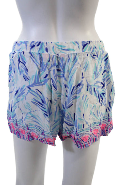 Lilly Pulitzer Unisex Light Blue Floral Rayon Drawstring Beach Shorts Size M