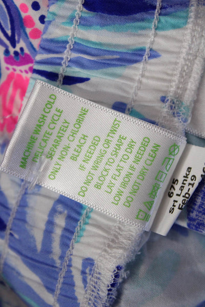 Lilly Pulitzer Unisex Light Blue Floral Rayon Drawstring Beach Shorts Size M