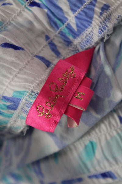 Lilly Pulitzer Unisex Light Blue Floral Rayon Drawstring Beach Shorts Size M