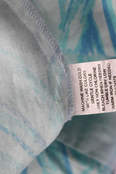 Vineyard Vines Women Floral Collared Tunic Blouse Light Blue 3/4 Sleeve Size S