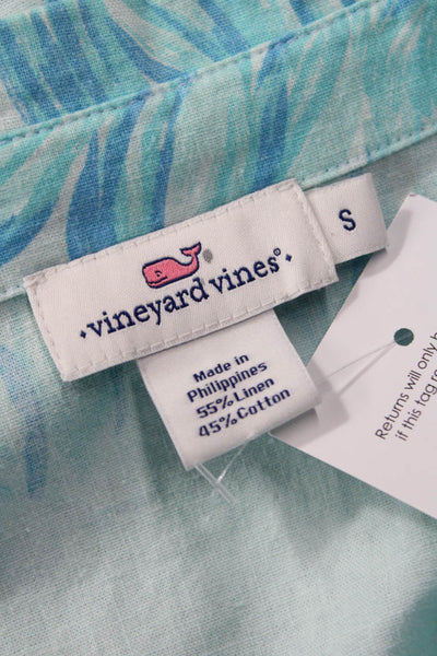 Vineyard Vines Women Floral Collared Tunic Blouse Light Blue 3/4 Sleeve Size S