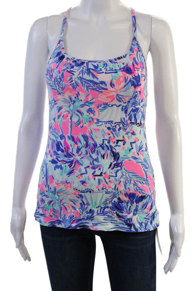 Lilly Pulitzer Women Light Blue Floral Sleeveless Round Neck Camisole Size S