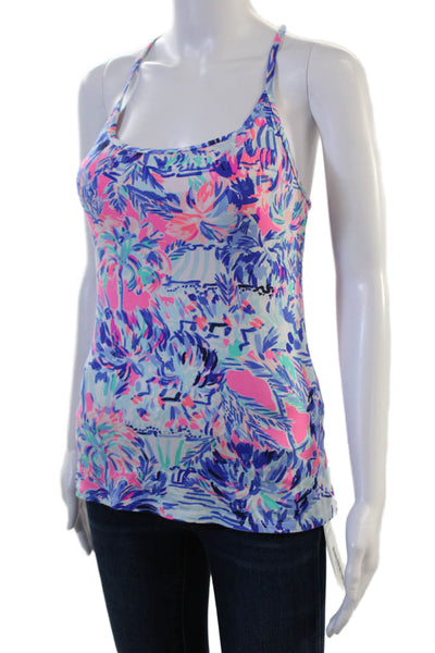 Lilly Pulitzer Women Light Blue Floral Sleeveless Round Neck Camisole Size S