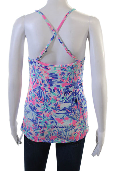 Lilly Pulitzer Women Light Blue Floral Sleeveless Round Neck Camisole Size S