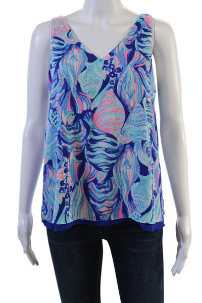 Lilly Pulitzer Womens Blue V-Neck Sleeveless Tank Polyester Beach Size XS