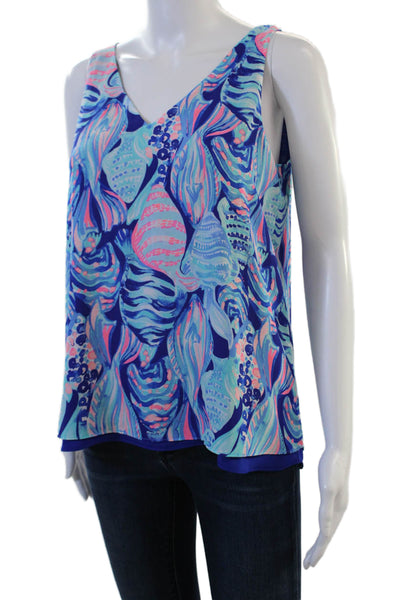 Lilly Pulitzer Womens Blue V-Neck Sleeveless Tank Polyester Beach Size XS