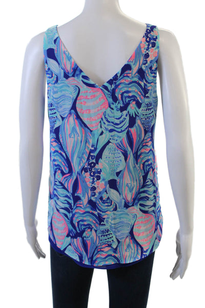 Lilly Pulitzer Womens Blue V-Neck Sleeveless Tank Polyester Beach Size XS