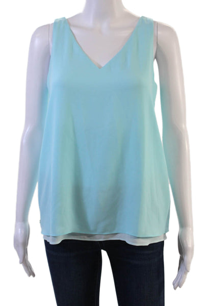 Lilly Pulitzer Womens Light Blue V-Neck Sleeveless Tank Solid Polyester Size XS