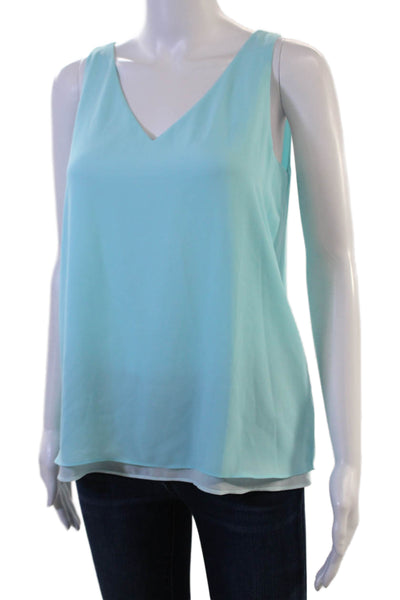 Lilly Pulitzer Womens Light Blue V-Neck Sleeveless Tank Solid Polyester Size XS