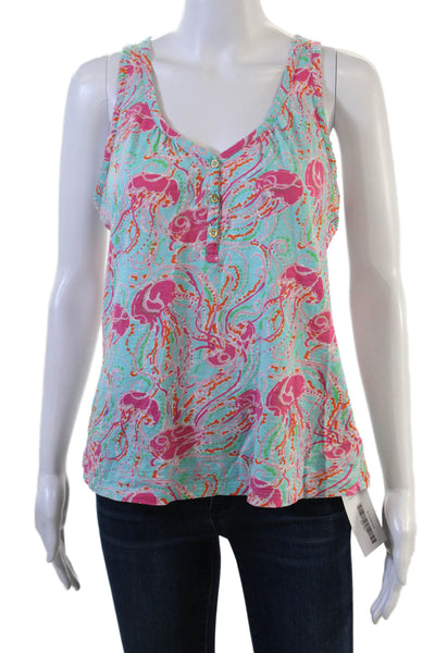 Lilly Pulitzer Womens Light Blue Cotton V-Neck Sleeveless Tank Basic Size S