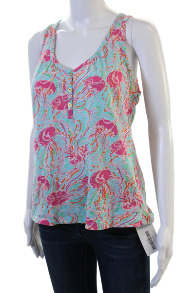 Lilly Pulitzer Womens Light Blue Cotton V-Neck Sleeveless Tank Basic Size S