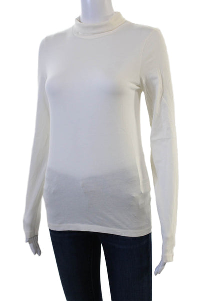J Crew Womens Basic Mock Neck Long Sleeve Cotton T-Shirt White Size S
