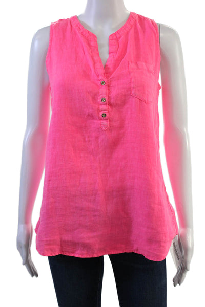Lilly Pulitzer Women Linen V Neck Sleeveless Button Up Blouse Pink Size XS