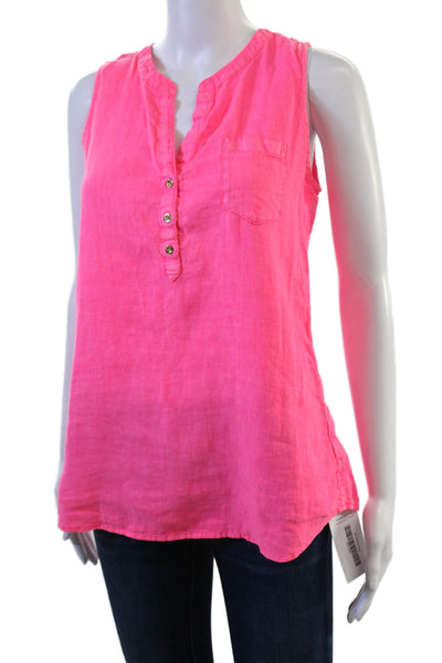 Lilly Pulitzer Women Linen V Neck Sleeveless Button Up Blouse Pink Size XS