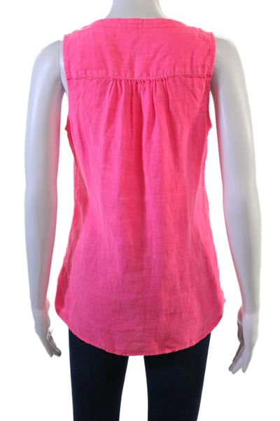 Lilly Pulitzer Women Linen V Neck Sleeveless Button Up Blouse Pink Size XS