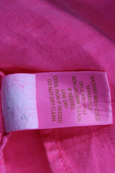 Lilly Pulitzer Women Linen V Neck Sleeveless Button Up Blouse Pink Size XS