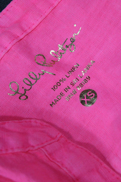 Lilly Pulitzer Women Linen V Neck Sleeveless Button Up Blouse Pink Size XS