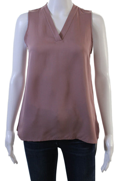 Theory Womens Basic Pink V-Neck Sleeveless Polyester Blouse Size S