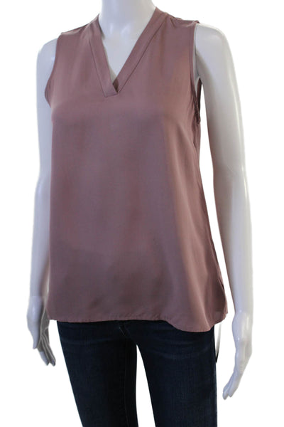 Theory Womens Basic Pink V-Neck Sleeveless Polyester Blouse Size S