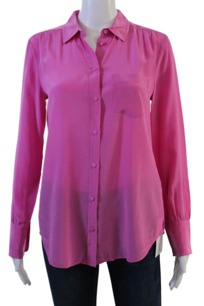 J Crew Womens Collared Silk Button-Up Blouse Long Sleeve Solid Pink Size 2