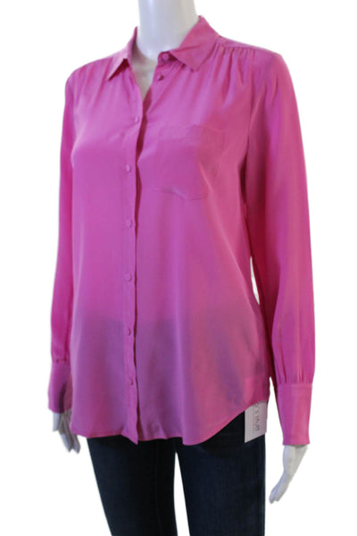 J Crew Womens Collared Silk Button-Up Blouse Long Sleeve Solid Pink Size 2