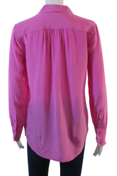 J Crew Womens Collared Silk Button-Up Blouse Long Sleeve Solid Pink Size 2