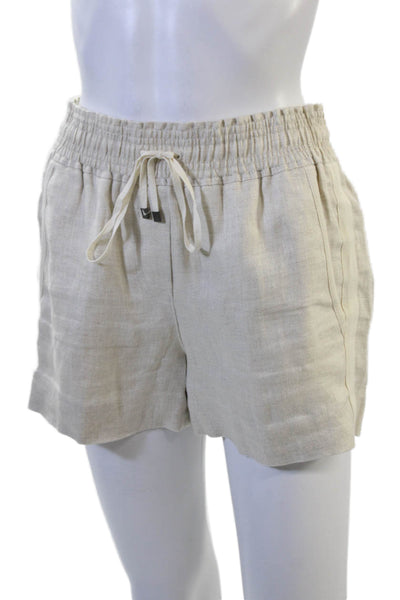 J Crew Unisex Cargo Shorts Beige Linen Herringbone Drawstring Size XS
