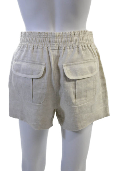 J Crew Unisex Cargo Shorts Beige Linen Herringbone Drawstring Size XS