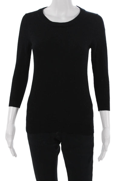 J Crew Unisex Black Cashmere Blend Pullover Sweater Crewneck 3/4 Sleeve Size S
